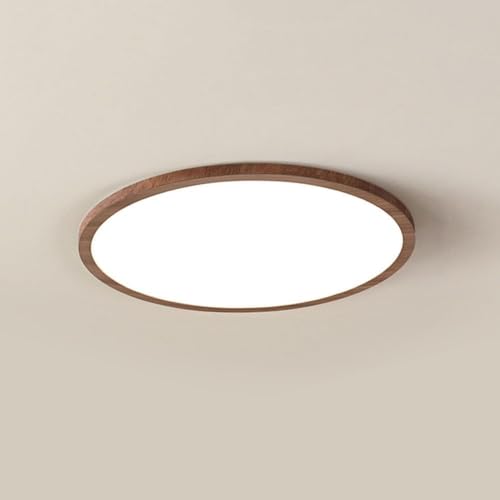 LZHUYE LED Flush Mount Ceiling Light, Modern Flat Round Close to Ceiling Lighting Fixture, 3-Color Dimming Walnut Wood Grain Ceiling Lamp for Bedroom Living Room Kitchen Lighting Fixtures(47cm)
