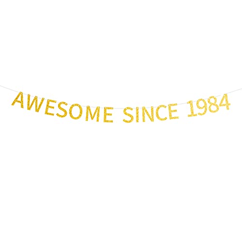 Awesome Since 1984 Banner Pre-strung Happy 41st Birthday Banner Gold Glittery 41 Forty One Years Old Birthday Party Decorations for Men Women