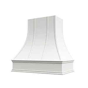 Riley & Higgs Curved Front White Range Hood Cover With Decorative Molding – Wall Mounted Wood Range Hood Covers, Plywood and Maple (31.5 W x 36 H inches)