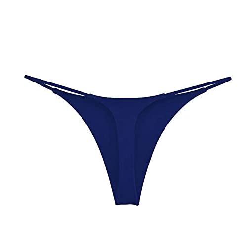 Cocila Bragas Mujer Algodón Elástico Culotte Cintura Alta Ropa Tanga Sexy con Doble Correa para Mujer, Forma De T Sujetadores Tiras Negras (Navy, S) Algodon Tallas Grandes Sin Costuras Invisible
