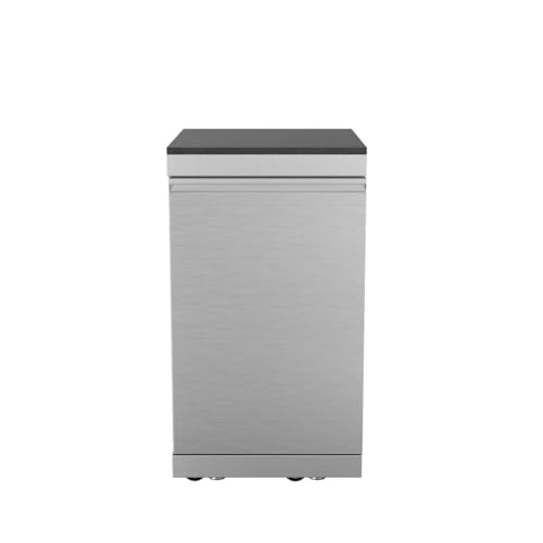 Vaztrlus Outdoor Kitchen Storage Cabinet, 304 Stainless Steel Kitchen Island with Black Galaxy Granite Top, Mobile Cart with Wheels & Adjustable Legs, Weather-Resistant BBQ Prep Station (Left Open)
