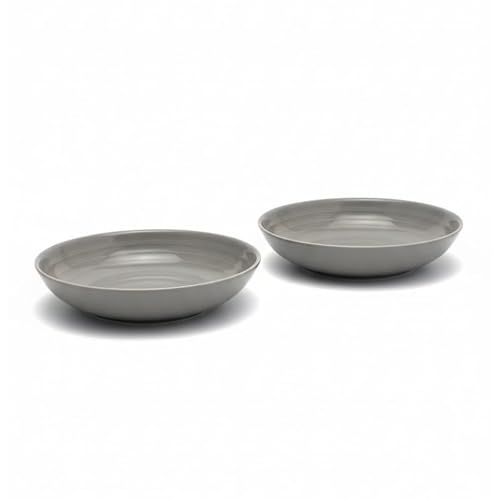 Image of Beyond Homes Handcrafted Ceramic Pasta Bowl Set of 2, 650 ml Each, 21 cm Deep Pasta Plates | Ceramic Serving Bowl for Pasta Salad Soup Noodles & Curry | Microwave & Dishwasher Safe, Light Grey