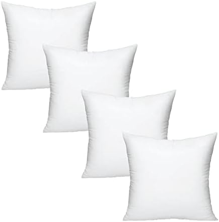 4everPrime Set of 4 - Hypoallergenic Square Cushion Inner Pads Inserts Fillers - Pack of 4 - 100% Virgin Hollow Fibre SOFT and BOUNCY Pack of 4 | 16 x 16 INCH (40x40 CM)