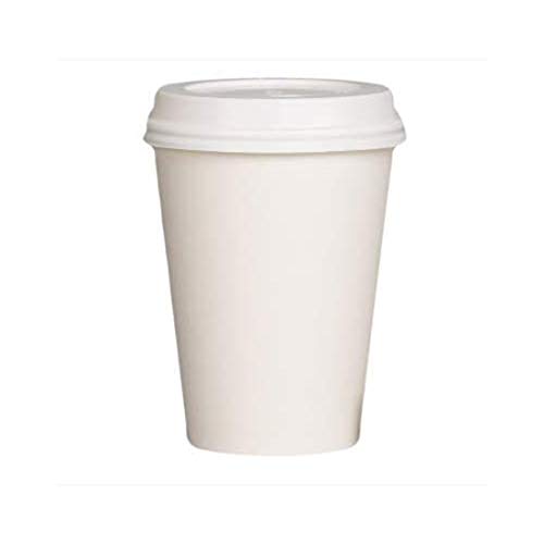 We Can Source It Ltd - 8oz Single Wall White Paper Cups with White Sipper Lids - Great for Tea, Coffee, Cappuccino, Hot Drinks - Eco-Friendly 100% Biodegradable Compostable Recyclable - 100 Pack