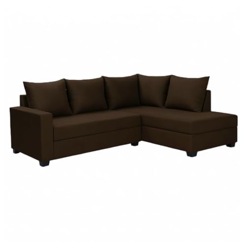Image of FURNY Gloria 4 Seater Fabric RHS L Shape Sofa Set (Dark Brown) Premium Velvet Finish | Durable Comfort | Ideal for Living Room