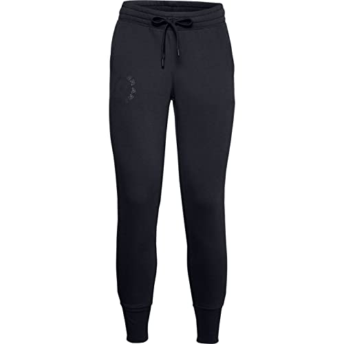 Image of Under Armour Rival Fleece Metallic Jogger Trousers, Women Black, Black / Black / Metallic Silver (001), SM