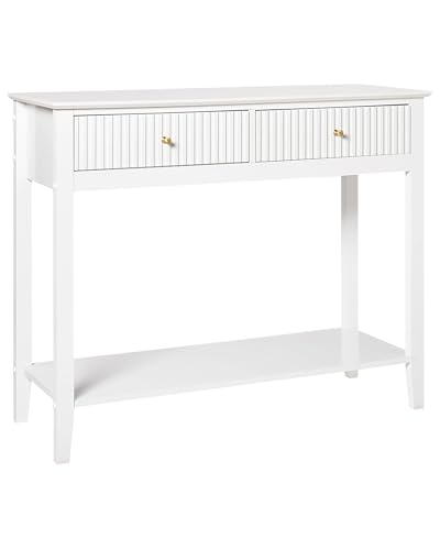Beliani Table Console avec 2 Tiroirs et Etagère en MDF Blanc et Poignées Dorées Assisi