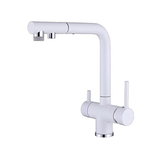 Robinet cuisine 3 voies en laiton rotatif et douchette extensible double jet