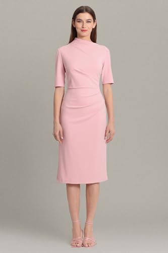 Image of Maggy London Women's Maggy London Women's Dresses Side Pleat Dress with Asymmetric Neck and Elbow Sleeves