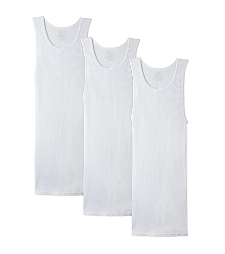 Men's 100% Cotton 3 Pack Classic Rib Tank Top A-Shirts (White, Medium)