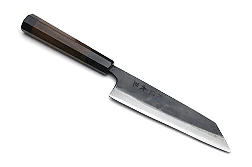 Yoshihiro Mizu Yaki Blue High Carbon Steel #1 Black Forged Petty Kiritsuke Japanese Utility Knife Shitan Handle (6'' (150mm) & No Saya)