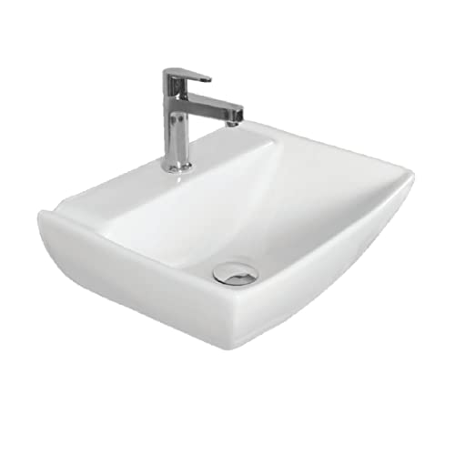 Image of Wash Basin Wall Hung Mounted Glossy Finish White Sink for Bathroom (18 x 14 x 6 - Inch)