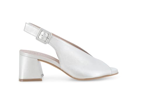 Sandale en cuir laminé platine à talon bloc n622q pour femme