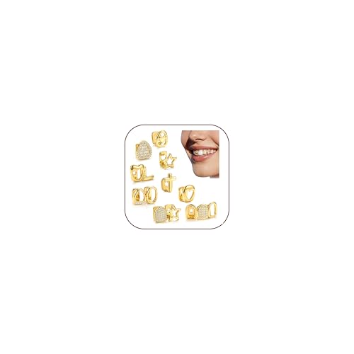 MUSECLOUD 9PCS 18k Gold Plated Grills for Your Teeth Grillz Style B