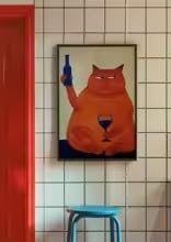 DIHANSM Barwagen-Deko, Katzenposter, Weindruck, Retro-Küchendeko, Mid-Century-Modern-Deko, Trendige Wandkunst, Cheers-Druck (75x110cm/Galerie-Rahmen)