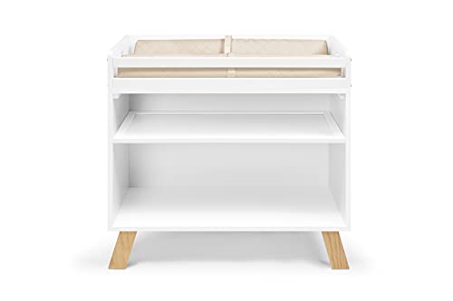 Yoluckea Baby Changing Table with Removable Changing Tray and Safety Rails, Infant Diaper Changing Station with Open Shelf, Convertible Changing Table and Bookcase for Nursery (White/Natural)