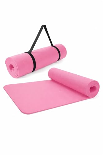 Image of Yoga Mat, 4mm Thick, with Carrying Strap, for Exercise and Fitness (Pink)