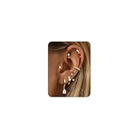 9 Paar Ohrringe Gold Silber Set - Hypoallergene 14K Vergoldete Klein Creolen Flatback Ohrstecker Für Mehrfach Ohrlöcher Goldene Ohrringe Damen Chirurgenstahl Conch Tragus Helix Piercings Ohr LeafG