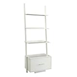 Convenience Concepts American Heritage Ladder Bookshelf with File Drawer 24.75' - Classic Living Room Bookcase with Filing Cabinet for Office, Den, White
