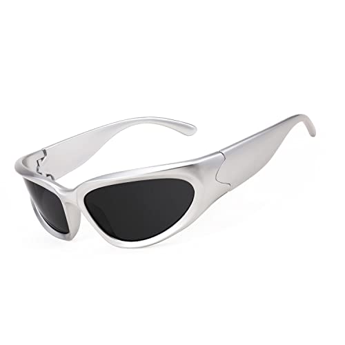 FEISDEY B2951 Lunettes de soleil pour homme - Unisexe - Randonnée, Course, Golf, pêche, ski avec protection UV400, Cadre argenté & Lentille grise Cover