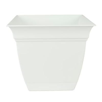 The HC Companies 12 Inch Eclipse Square Planter with Saucer – Indoor Outdoor Plant Pot for Flowers Vegetables Herbs, White