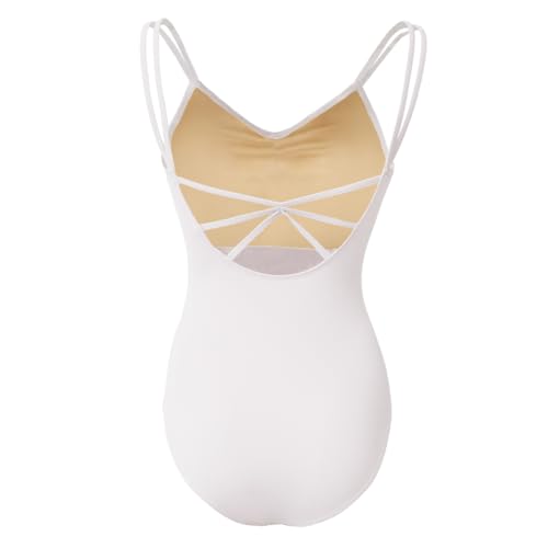 ROYAL SMEELA Women’s Camisole Dance Leotards with Adjustable Straps Ballet Costumes for Women Backless Ballet Dance Leotards Stretchy Bodysuit White