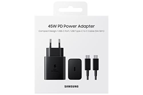 CARREGADOR VIAGEM USB-C ULTRA RAPIDO PRETO 45W SAMSUNG COM CABO USB-C/USB-C
