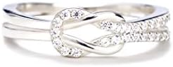 The Love Between Mother and Daughter is Forever Mother Daughter Ring, 925 Sterling Silver Square Knot and AAA Grade Cubic Zirconia Ring for Women Girls, Mom Gifts, Mothers Day Jewelry Birthday Gift