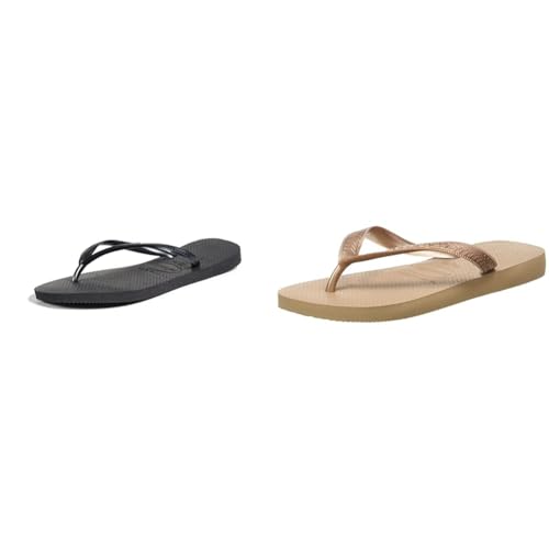 Tongs Havaianas Slim Femme noir et rose or en pointure 39/40 pour l'été