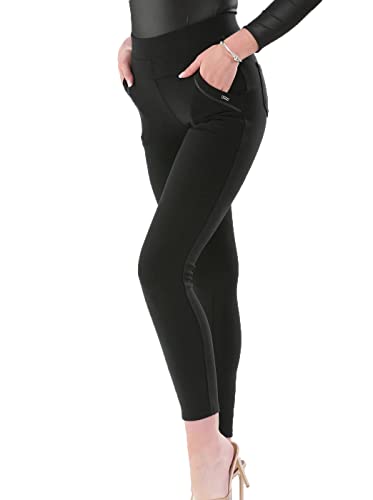 Crazy Fashion Legging en Jean Skinny uni Extensible pour Femme en Coton Doux Extensible Smart Casual Legging Taille Haute pour Femme Small-3XL Black Cover