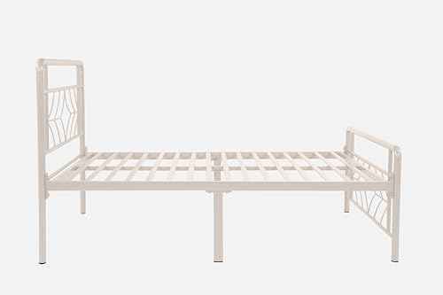 Image of Vara Metal Extra Single Size Bed Without Storage | Wrought Iron Single Bed with Headboard & Footboard| Sturdy Powder Coated Platform Cot for Bedroom (Vara Ivory)