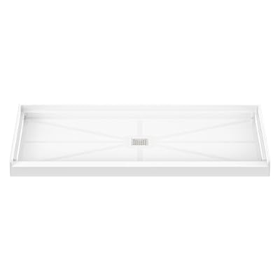 Sunrosa Shower Base 60"×32"×4", Single Threshold Shower Bases with Center Drain, Rectangle Solid Surface White Shower Pan, Slip Resistant Textured Surface, Include Stainless Steel Chrome Cover