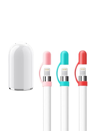 [4 Pack] Greophko Magnetic iPencil Cap Replacement with Silicone Cap Holder for Apple Pencil 1st Generation (Pink Mint Red 4-Pack)