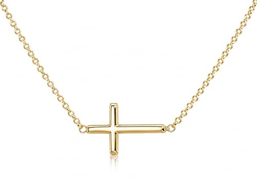 Cherished Moments 14K Gold-Plated Religious Sideways Horizontal Cross Necklace for