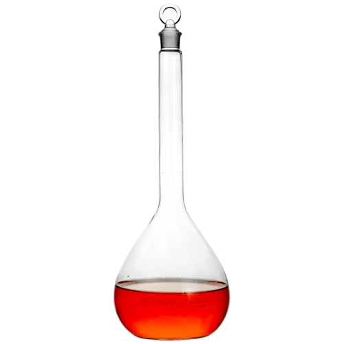 image for QWORK 1000ml Volumetric Flask with Ground Glass Stopper, 3.3 High Boro