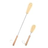 UPTALY 2 cepillos extralargos de nailon para botellas (1 pieza de 62 cm + 1 pieza de 30 cm), mango de madera de haya, con poste de acero inoxidable, cabeza de codo, para botella alta, recipientes
