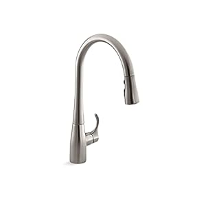 KOHLER 596-VS Simplice Pull Down Kitchen Faucet, 3-Spray Faucet, Kitchen Sink Faucet with Pull Down Sprayer, Vibrant Stainless, High Arch