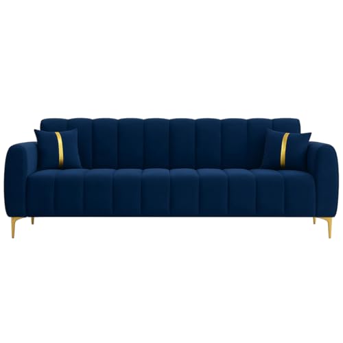 Image of Furny Harmon 3 Seater Fabric Sofa Set (Blue) | Soft Velvet Fabric | Modern Design | Comfortable Seating | Living Room Furniture