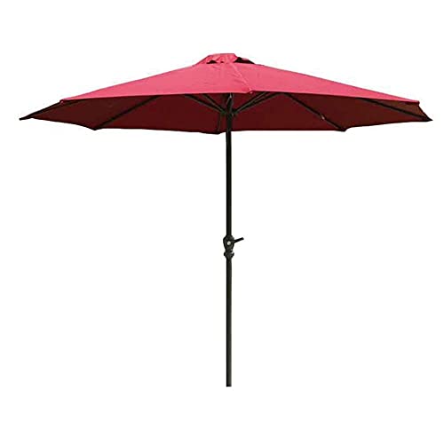 Parasol de 2,7 metros excéntrico contra el viento para mesa de jardín redonda, lona roja