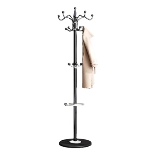 CYQQRDZSW Perchero Burro Ropa Giratorio de 360°, Moderno Colgador Ropa Independiente de Metal con Paragüero, Coat Rack de Base Redonda Para Colgar Ropa, Bolsos y Bufandas(Black)