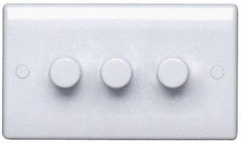 BG Electrical Triple Wall Dimmer Switch, 2 Way, Round Edge, Nexus 800 Series, White Moulded, 883