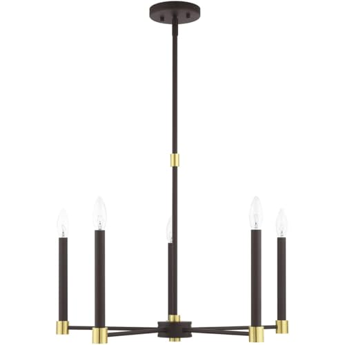 Image of Livex Lighting 46885-07 5 Light Bronze W /Satin Brass Accents Chandelier