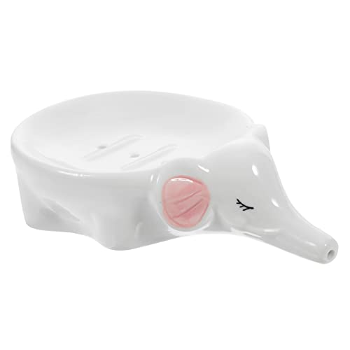 Ciieeo Small Soap Dish Ceramic Elephant Soap Holder Soap Case Drainage Holes Cute