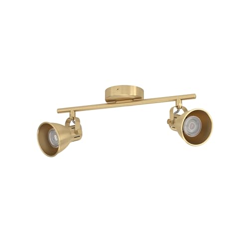 Eglo LED lámpara de techo Seras, luminaria con 2 focos, barra de focos giratoria, iluminador para sala de acero en latón cepillado y oro, luces con bombilla GU10, blanco cálido