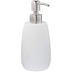 Dispensador Jabon Cocina Blanco Relaxdays Dispensador Jabón, Jabonera 300 ml, Redondo, Rellenable, Baño, Cocina, Dosificador Loción, Polirresina, Blanco