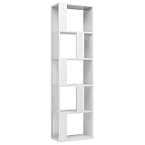 vidaXL Bücherregal Raumteiler mit 5 großen Fächern Wandregal Standregal Aktenregal Raumtrenner Büroregal Regal Hochglanz-Weiß 45x24x159cm Holzwerkstoff