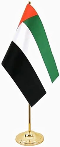 UAE Flag Light Up on Wooden Stick with Gold Plastic Base (30cm x 20cm) for Office, Home, National Day and Conferences (1 Piece)