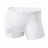 Générique Caleçon Boxeur éléphant en Soie glacée pour Hommes sous-vêtements Respirants convexes Sexy en U Culotte String Taille Basse avec Pochette (Blanche,L)
