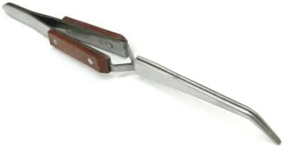 Fiber Grip Tweezers Bent Tip Cross Locking Self Closing Lock Soldering 6-1/2" By JTS