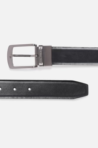 Image of Louis Philippe Men's 100% Italian Leather Brush Gun Metal Buckle Formal Reversible Belt